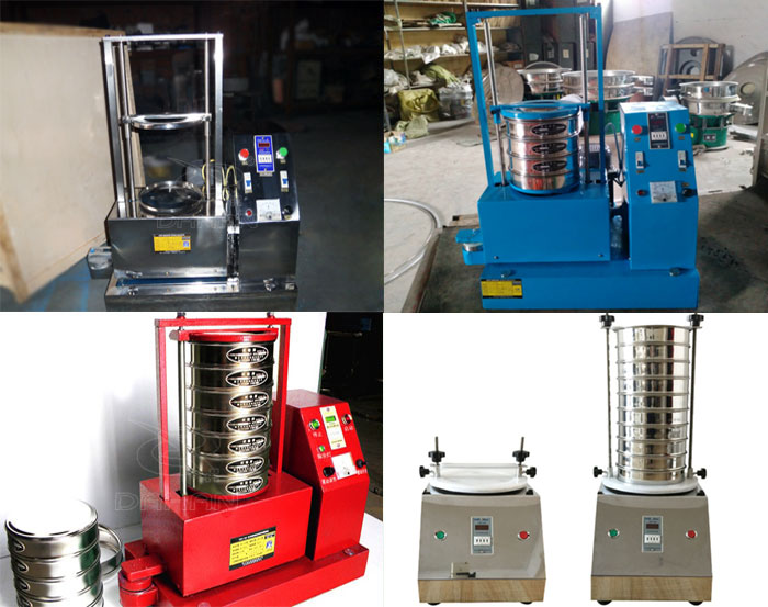 三種不同類型的試驗篩，區(qū)別控制臺在下部或在右側(cè)。材質(zhì)為不銹鋼和碳鋼兩種，碳鋼材質(zhì)做了噴漆有：紅色和藍色兩種。